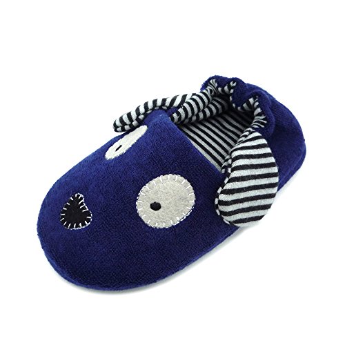 QGAKAGO Toddler Boys Puppy Cotton Warm Winter Non-Slip House Slipper (5-6 M US Toddler, Navy Blue)