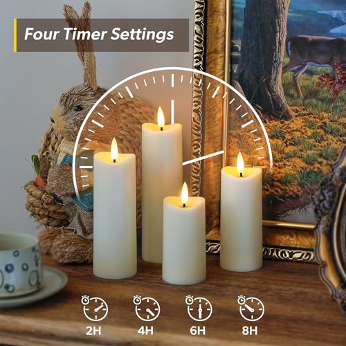 Image of Waterproof Flameless 2.2 inch x4 inch 4 inch 5 inch 5 inch 6 inch 6 inch 7 inch 7 inch Pillar Candles with Remote Control and Timer, LED Ivory Battery Operated Plastic Wave-Shaped Design Pack of 8 Outdoor Flickering