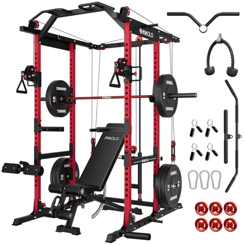 Image of Mikolo K6 2.0 Power Cage, Power Rack with Cable Crossover System, 2000LBS Squat Rack with LAT Pull Down System, Functional Trainer with Aluminum Pulley System for Home Gym