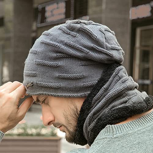 Bcdlily Winter Warm Beanie Hats Scarf Set For Men Women Thick Fleece Lined Knit Hats Skull Cap Neck Warmer (Gray) #TOP4