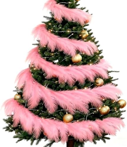 2 Pcs 12 Ft Christmas Tree Garland Decoration Pink Pampas Grass G...