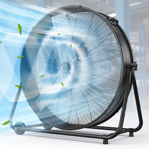 Image of LifePlus 36 inch Industrial Drum Fan, 21800 CFM 600W High Velocity 3-Speed Heavy Duty Metal Air Circulator with 360 Tilt, Casters Handle for Warehouse Factory workshops Patios Garage, Black