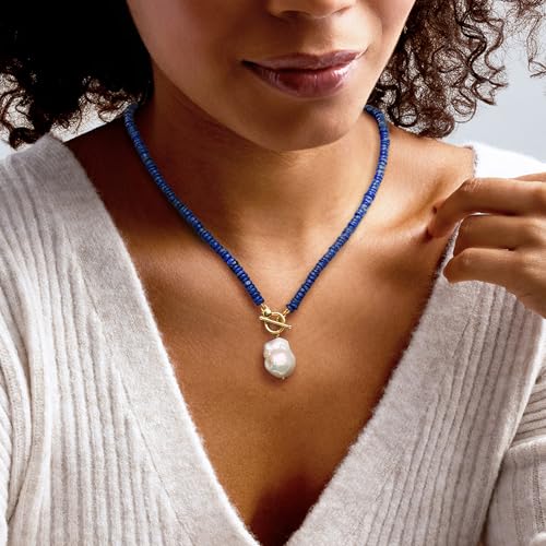 Ross-Simons 13-15mm Cultured Baroque Pearl and 4.5-5mm Lapis Bead Toggle Necklace in 18kt Gold Over Sterling2
