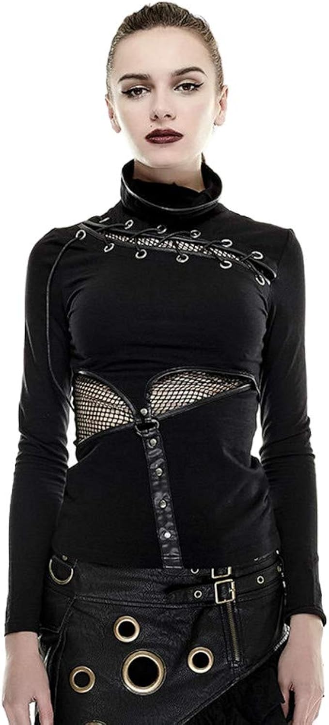 Amazon Punk Rave女性パンク ロックファッションtシャツアウト中空長袖タートルネックスチームパンクtシャツ Black Xl Xxl Tシャツ カットソー 通販
