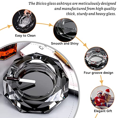 Bicico Crystal Glass Ashtray, Cigar Ashtray, Cool Ashtrays For Cigarettes Indoor, Ash Tray Holder Home Office Desktop Tabletop Hotel Indoor Outdoor Decoration, Black #TOP2