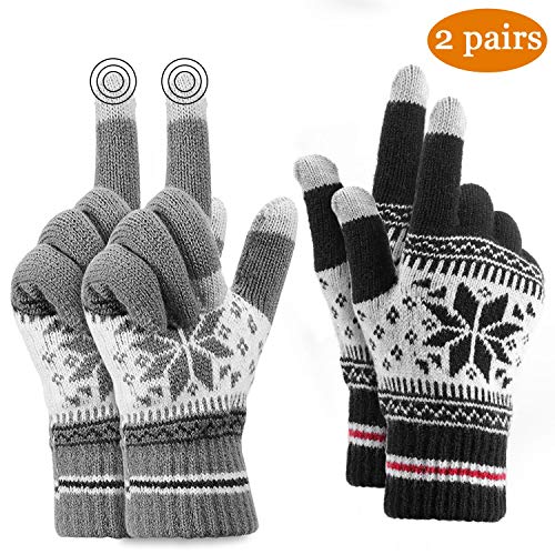 Buluri 2 Pares de Guantes de Invierno, Guantes de Punto para Pantalla Táctil,Guantes Touch Screen para Mujer Hombre Invierno Caliente Guantes