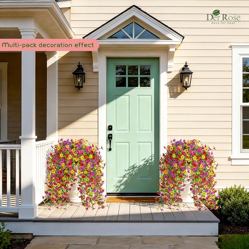 Der Rose UV Resistant Artificial Hanging Flowers for Outdoors, 2 Pcs Silk Cascading Hanging Flowers Faux Flowers for Outdoor Planters Porch Fence Garden Decor ASIN B image 8