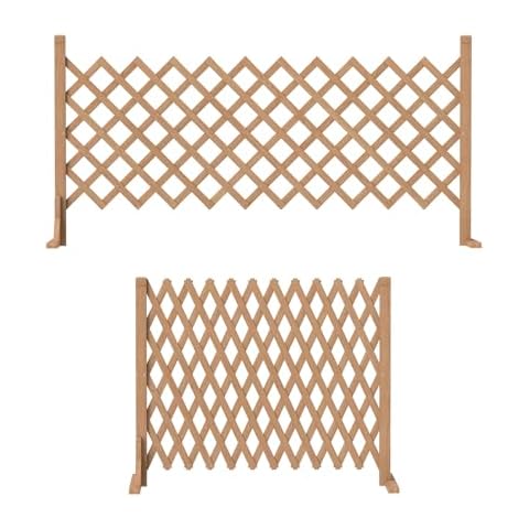 2 Pack Retractable Wooden Fence Outdoor,Expandable Wooden Garden Fence Panels,Floor Standing Extendable Privacy Wood Trellis Partition Fences for Home Yard Garden Cover