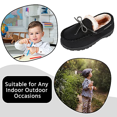 Nccb Boys Girls House Slippers Size 11 Memory Foam Moccasin Shoes Furry Plush Lining Non Slip Indoor Outdoor Boys Slippers For Big Kids Little Kids Black #TOP5
