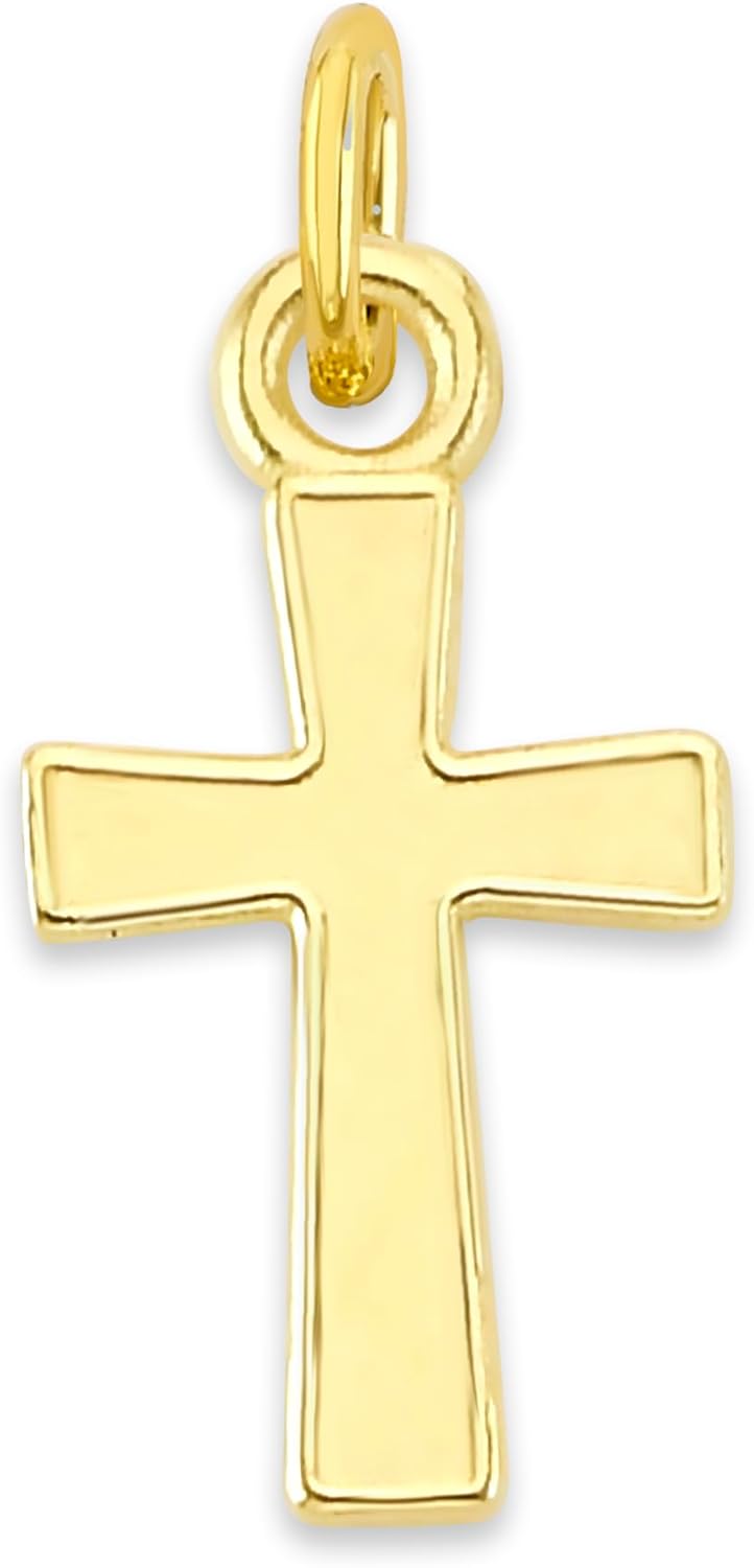 Solid 10k Gold Cross Microcharm, Mini Tiny Charm Religious Symbol with Clasp