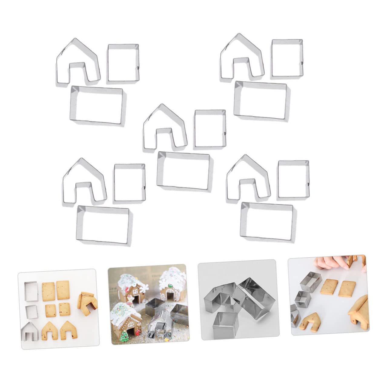 Lot De 5 Sets De Emporte-pièces De Noël Maison Pain D’épices Mini 3d Acier Inoxydable Découpoir Pâtisserie Diy Pour Biscuits Fête Noël Et Anniversaire