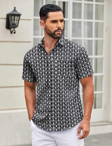 Image of COOFANDY Mens Short Sleeve Casual Button Down Shirts Summer Untucked Dress Shirts with Pocket
