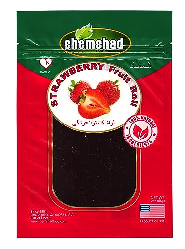 Shemshad Lavashak Strawberry Authentic Persian Style Fruit Leather Sour and Salty Fruit Layer Made in USA Certified Kosher 2oz لواشک توت فرنگی