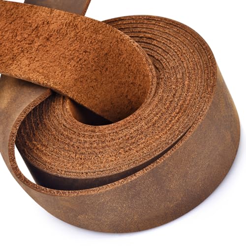 Leather Strap 1 Inches Wide Flat Leather Straps for Crafts, Full Grain Leather Strips for Crafts, Tooling, Belt, Garden Tools (2mm Thick 72 Inches Long Light Brown)
