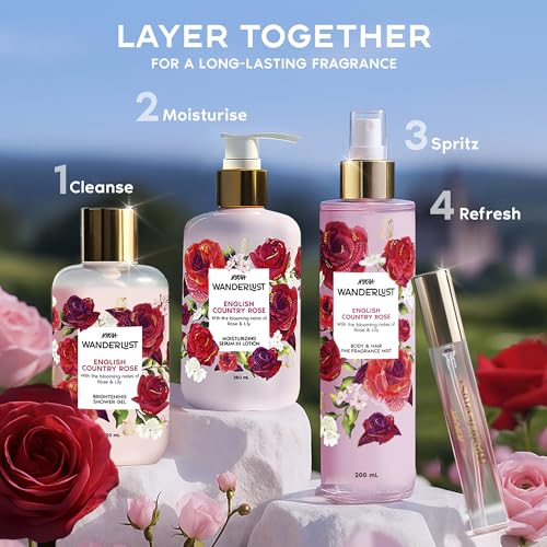 Image of Nykaa Wanderlust English Country Rose Floral Sorbet Body Gel Lightweight Soothing Cooling Hydrating for Women - 250ml Rose & fresh Lilly Perfume | Long-Lasting,Vegan,Paraben‐Free, IFRA Certified