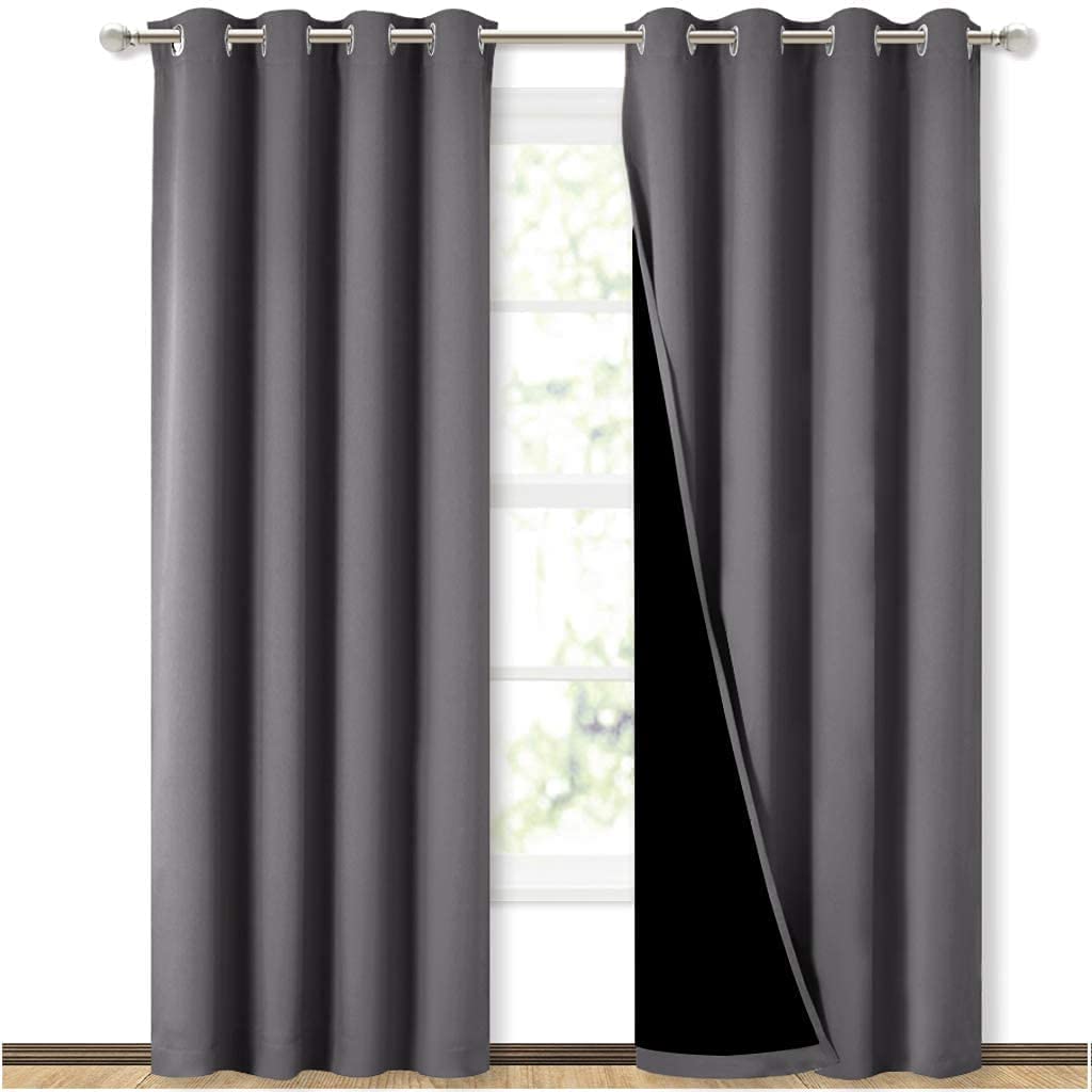 BFAM Premium Full Blackout Curtain -100% Blackout Curtain for Bedroom with Black Liner, Grommet Double Layer Full Room Darkening, Soundproof, Polyester, 1 Curtain,D.Grey-9Ft (B0B4F4X63L) Amazon Price History, Amazon Price Tracker