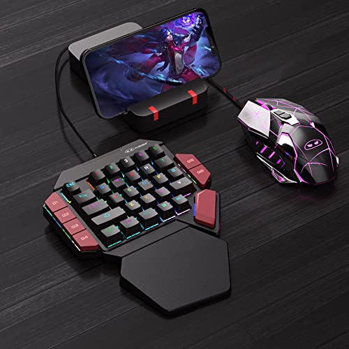 Magegee One Handed Professional Gaming Keyboard, Rgb Backlit 35 Keys Mini Wired Mechanical Keyboard With Blue Switch For Pc Gamer, Support 6 Macro Keys - Black/Red #TOP5
