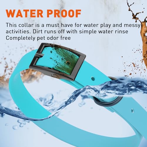 Image of Dogline Biothane Waterproof Dog Collar Strong Coated Nylon Webbing with Black Hardware Odor- Proof for Easy Care Easy to Clean High Performance Fits Small Medium or Large Dogs, Sky Blue