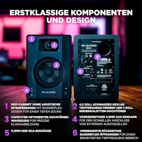 M-AUDIO BX4 - Aktive 120-Watt Desktop-Computerlautsprecher/Studiomonitore für Gaming, Musikproduktion, Live-Streaming und Podcasting (Paar)
