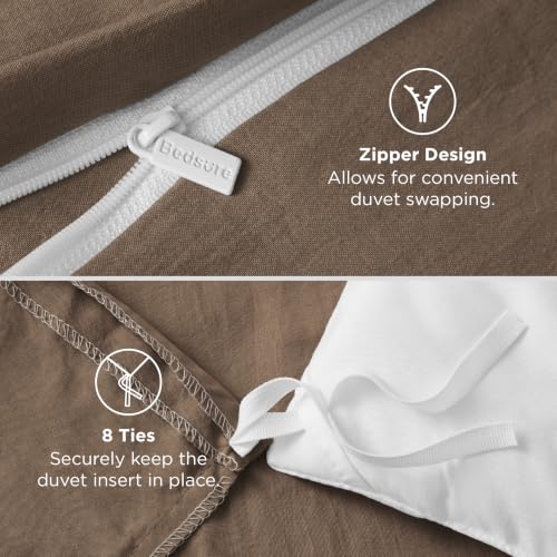 Image of Bedsure Prewashed Twin /Twin XL Duvet Cover, Cotton-Like Bedding Set, Brown | Ultra Soft, Relaxed Texture, Twin XL Breathable Comfort, Hidden Zipper, 8 Corner Ties, Easy Care, OEKO-TEX, Year-Round Use