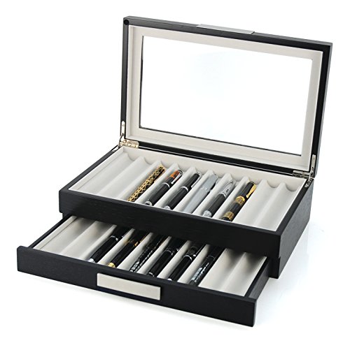 Image of 4 Less Co 20 Pen Wood Display Case Holder Storage Collector Organizer Ebony Box 314020E