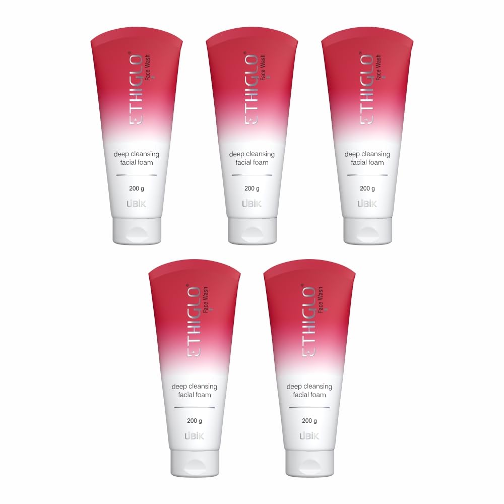 Ethiglo Deep Cleansing Facial Foam Face Wash for Healthy, Soft and Smooth Skin | Removes Dirt, Impurities and Excess Oil | Suitable for All Skin Types | Pack of 5 (200ml)