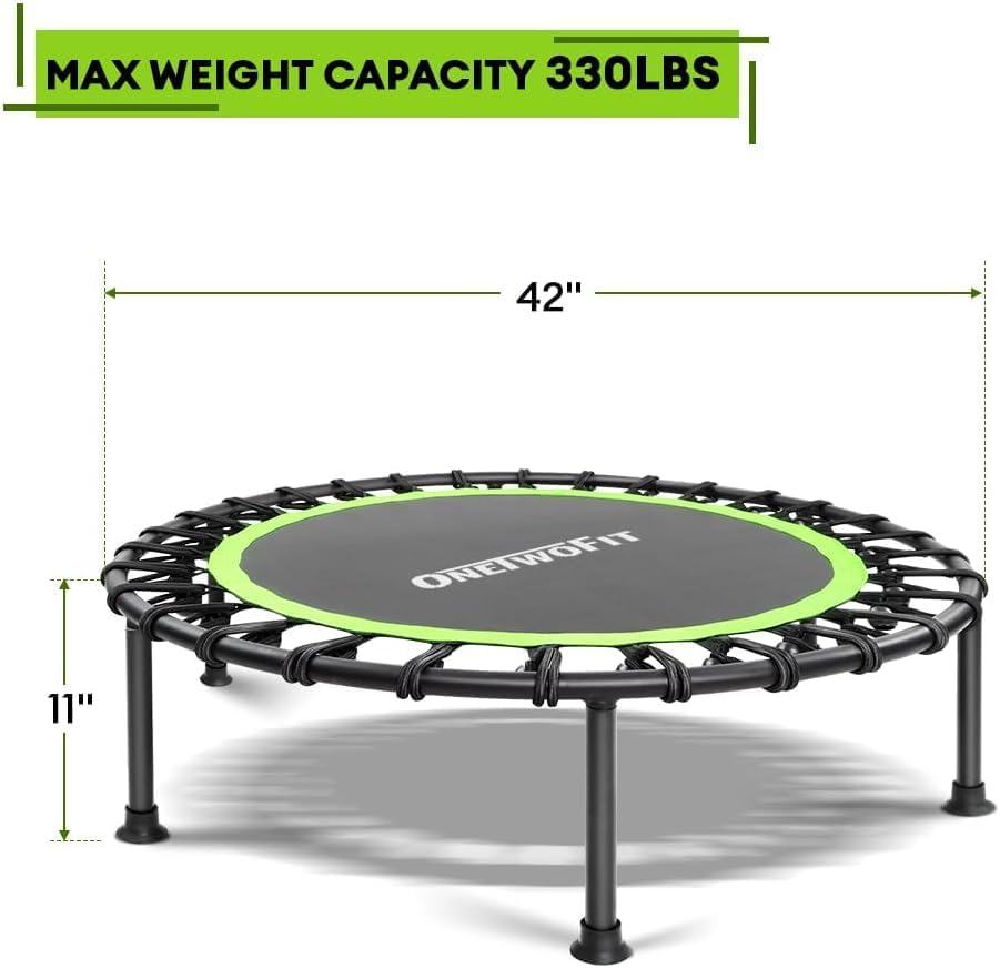 Miniatura 2 de ONETWOFIT Trampolín rebotador de 42 pulgadas45 pulgadas para adultos, mini trampolín silencioso ejercicio interior fitness trampolín bungee rebotador