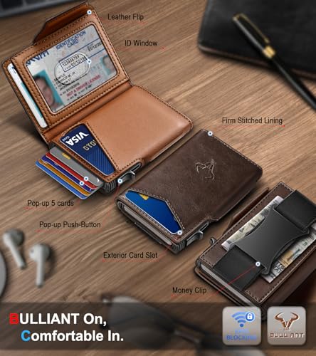Image of BULLIANT Men Slim Leather Wallet Metal Case Money Clip-Magnetic Closure