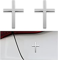 DXNQ 2PCS 3D Metal Jesus Christ Cross Car Emblem Stickers - Silver Alloy Self-Adhesive Badges, Scratch Cover Decals for Auto Body, Fender, Tail (2.5x1.8")