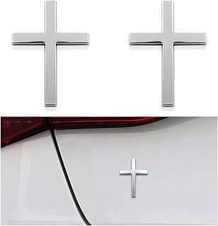 DXNQ 2PCS 3D Metal Jesus Christ Cross Car Emblem Stickers - Silver Alloy Self-Adhesive Badges, Scratch Cover Decals for Auto Body, Fender, Tail (2.5x1.8")