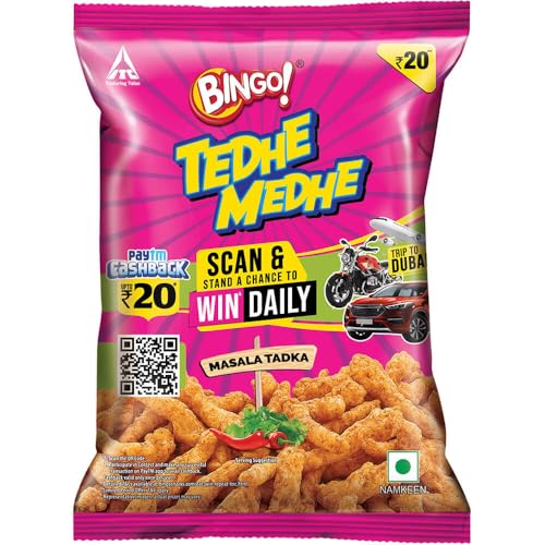 Image of ITC Bingo! Tedhe Medhe Masala Tadka - Sticks with Indian Masala Flavour - 80g /75g(Weight May Vary) (Pack of 3)