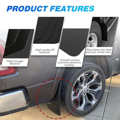 Image of 4PCS Black Car Mud Flaps Front and Rear Side Mudguard Splash Guards All Weather Mud Guards Flexible and Bendable Fender Flares Universal Auto Accessories Compatible with Pickup SUV Trucks