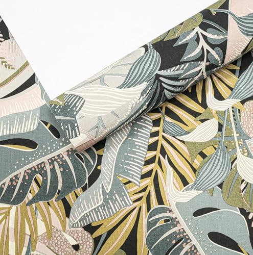 SOPHIE LAURENCE Black Floral Tropical Wallpaper – Green & Grey Heavy-Weight Textured Vinyl Roll, Non-Pasted Wipeable Feature Wall (53 cm × 10.05 m)