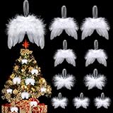 MELLIEX 10 Pieces Angel Wings Christmas Decorations, Mini Angel Feather Ornaments White Hanging Angel Wings for Crafts DIY Xmas Tree Party Decor