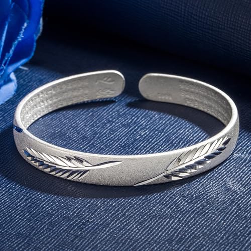 925 Sterling Silver Cuff Bangle Bracelets Adjustable Open Bangles, Fashion Jewelry Simple Adjustable 925 Silver Bangles for Women Mom Wife2