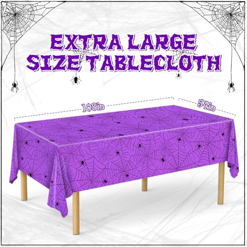 Image of Miucat 3Pcs Halloween Tablecloth - Spider Web Table Cloth, Plastic Disposable for Party Decorations 54 inch x 108 inch (Purple)