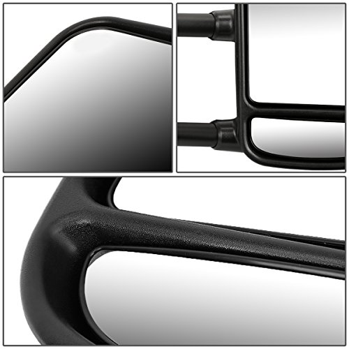 Compatible With E-Series Black Textured Telescoping Manual Extendable Towing Side+Rectangular Blind Spot Mirror #TOP3