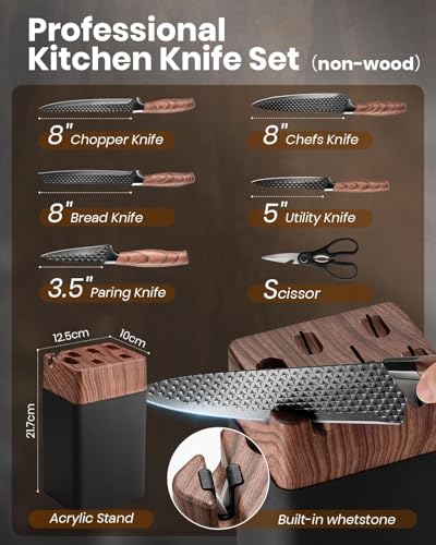 Image of Knife Block Set, 7-Piece Sharp Knife Set with Block, German Blades Made of Stainless Steel and Ergonomic Handles, Professional Kitchen Knife Set for Home Use (Non-Wood)