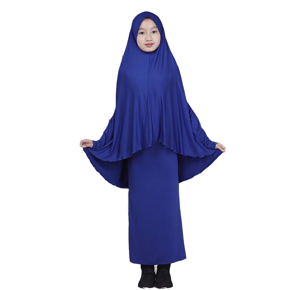 Baronhong Girls Royal Blue Muslim Islamic Abaya Jilbab Full Length Dress + Skirt Two-Piece(Royalblue,Xl)