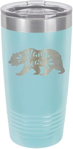MAMA BEAR AZUL CLARO Vaso de bebida de 20 onzas con pajita  Taza de viaje grabada con láser con citas divertidas  Comparar con Yeti Rambler  Idea de