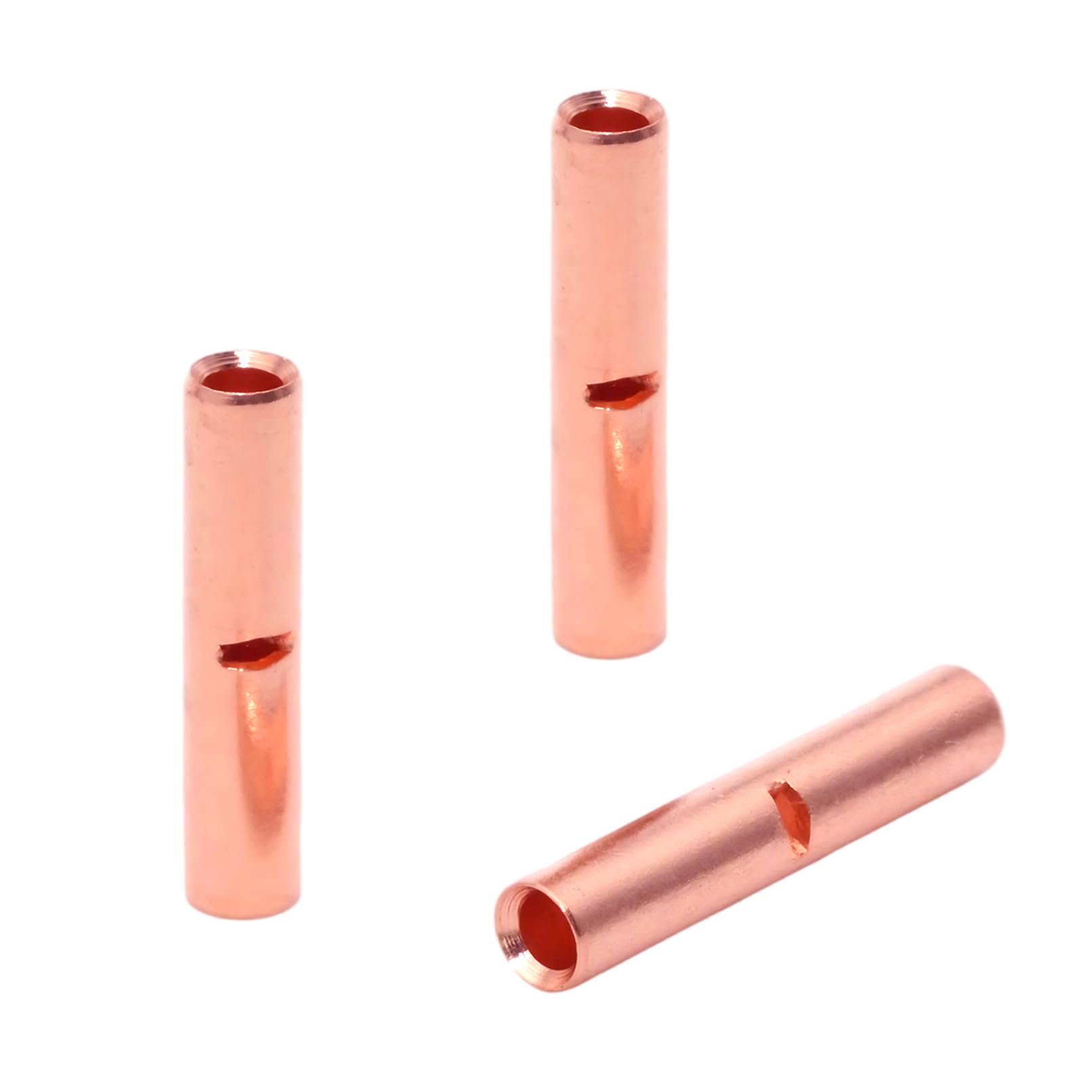 SVAAR 100PCS 24-18 Gauge Non Insulated Butt Connectors 24-18 AWG Uninsulated Butt Splice Connectors Crimp Repair Butt Splices Kit Bare Pure Copper