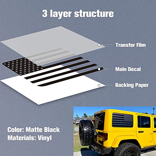 HHLOU Fit Jeep Rear Side Window Decal American Flag Decal Compatible with Jeep Wrangler JL JLU 2018-2023 4 Door (Black) by HHLOU - Image 2