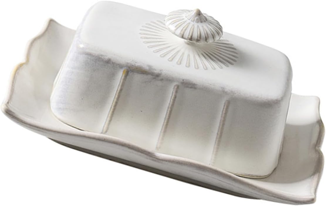 Ceramic Butter Container with Lid Rectangular Porcelain Butter Tray for Kitchen and Serving Microwave and Refrigerator Safe Smooth Surface for Cheese Nuts and Fruits Elegant White