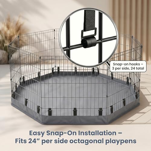 Image of PJYuCien 2-in-1 Octagonal Dog Playpen Bottom Pad for 24 inch Side Pen, Gray | Dual-function Pad, For Puppy Small Animals, Protects Floors, Easy Clean, 600D Oxford, Snap Hooks