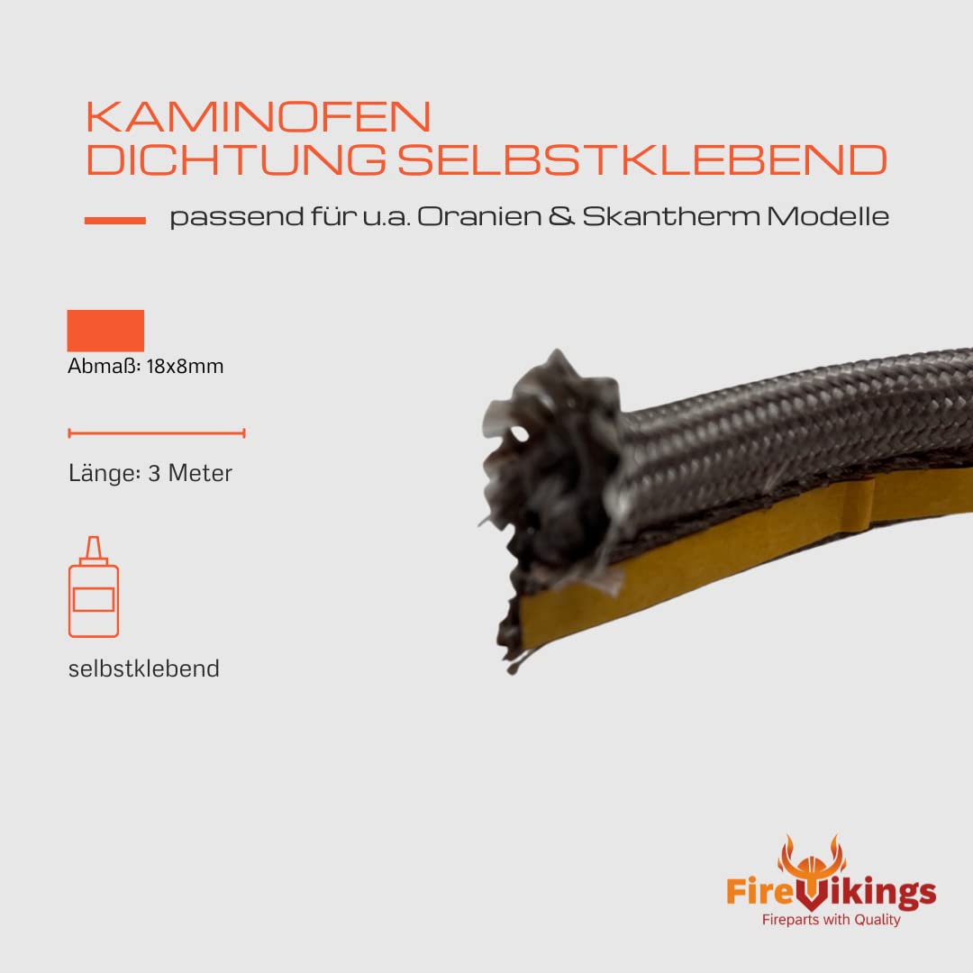 FireVikings Fireparts z wysokiej jakości samoprzylepną uszczelką do pieca kominkowego, 3 m, średnica 18 x 8 mm