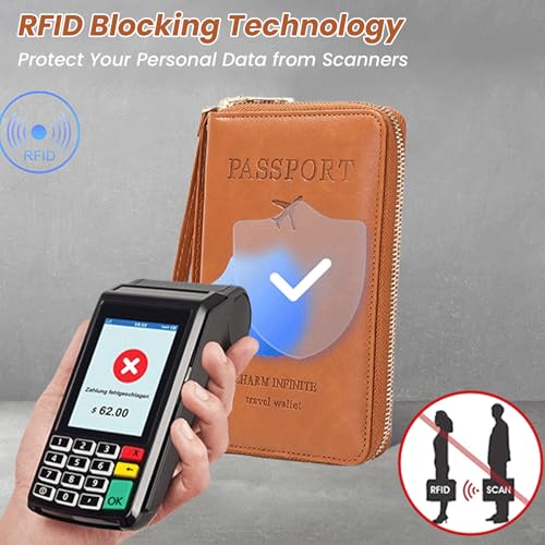 Rowgins RFID Passport Wallet Holder: Multi-Functional Passport Holder for Travel Essentials - Wallet Cover Case for Travel Women and Men Must Haves Accessories (brown)3