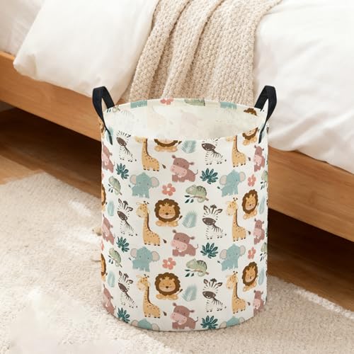Image of ESSME Kids Laundry Basket,Animal Hamper Collapsible Canvas Waterproof Storage Bin for Girls, Cute Hamper,Gift Baskets.(Animal)