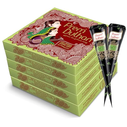 Image of Prem Dulhan Hand Designing | Without Chemical | Long Lasting | For Men Women | Of 12 Pieces | Natural Mehandi Cone - 350 GRM (Pack of 5)