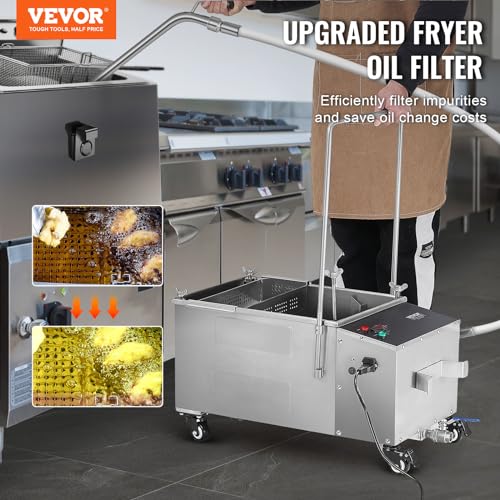 Image of VEVOR Mobile Fryer Filter, 80 LBS /38 L /10.56 Gal Capacity, 300W Oil Filtration System with 5 L /min Flow Rate, Mobile Frying Oil Filtering System with 10 L /min Pump & Oil Hose, 110V /60Hz