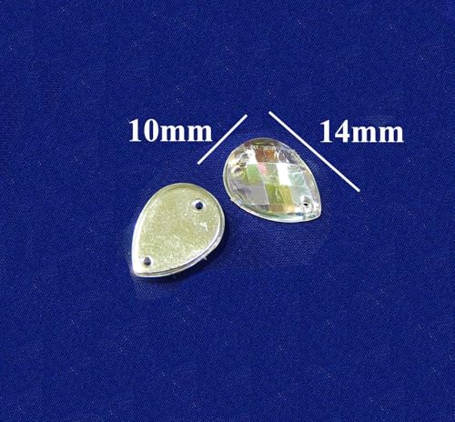 Perlin 100Stk. Strasssteine zum aufnähen Kristall AB Glitzersteine zum annähen Tropfen Set, 14x10 mm, Acrylsteine Crystal Flatback für Kleidungsstück Basteln Kleidung und Tasche Deko